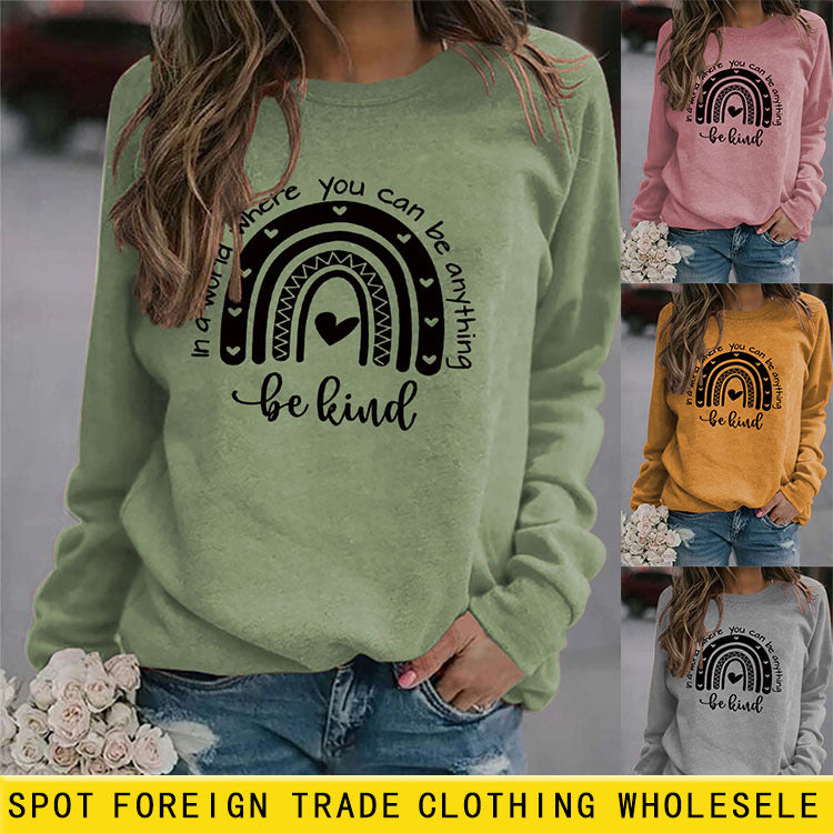 Sweat-shirt imprimé à manches longues et col rond pour femme, haut avec lettres dans un monde où