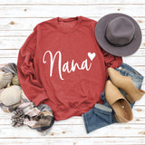 Nana Heart Letter Print Round Neck Long Sleeve Loose Plus Size Sweatshirt