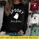 Cross-border SPOOKY SEASON Letter Loose Fall/Winter Round Neck Sweater Ladies Long Sleeve