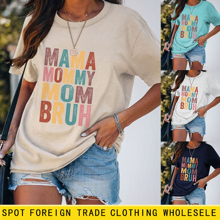 MAMA MOMMY MOM Lettre Mode Col Rond Lâche Manches Courtes T-Shirt