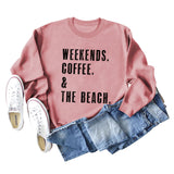 WEEKENDS COFFEE CREW NECK LETTERS FASHION LOOSE FALL WINTER LONG SLEEVE OVERSIZE SWEATSHIRT