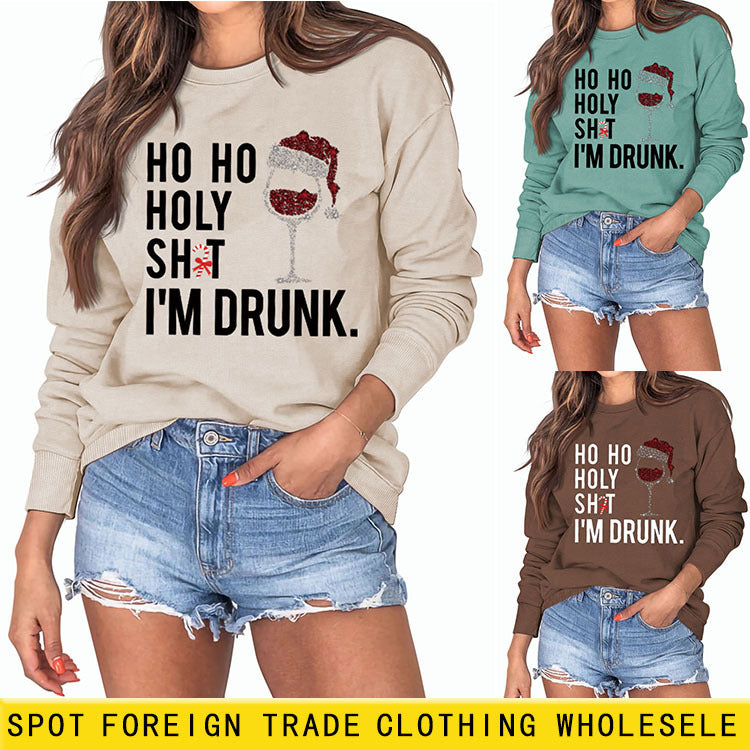 Ho Ho Holy Shit mode femmes rouge vin verre lettre à manches longues pull fille