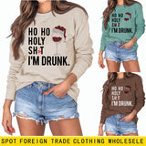 Ho Ho Holy Shit Fashion Damen Rotweinglas Brief Langarm Pullover Mädchen