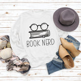 Book Nerd Glasses Book Printed Loose Bottomed Long Sleeve Large Size Sweater