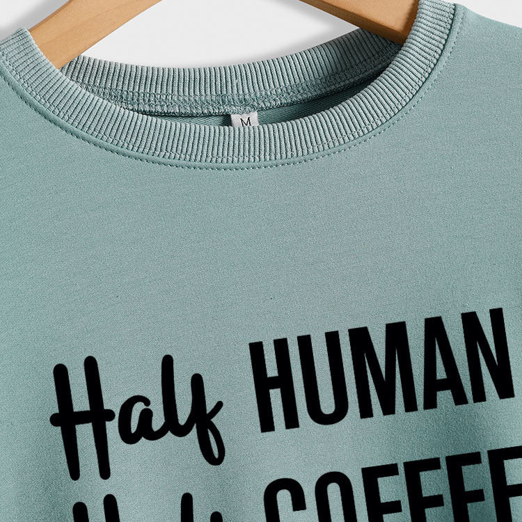 Pull ample à manches longues, demi-humain, demi-café, col rond, grande taille