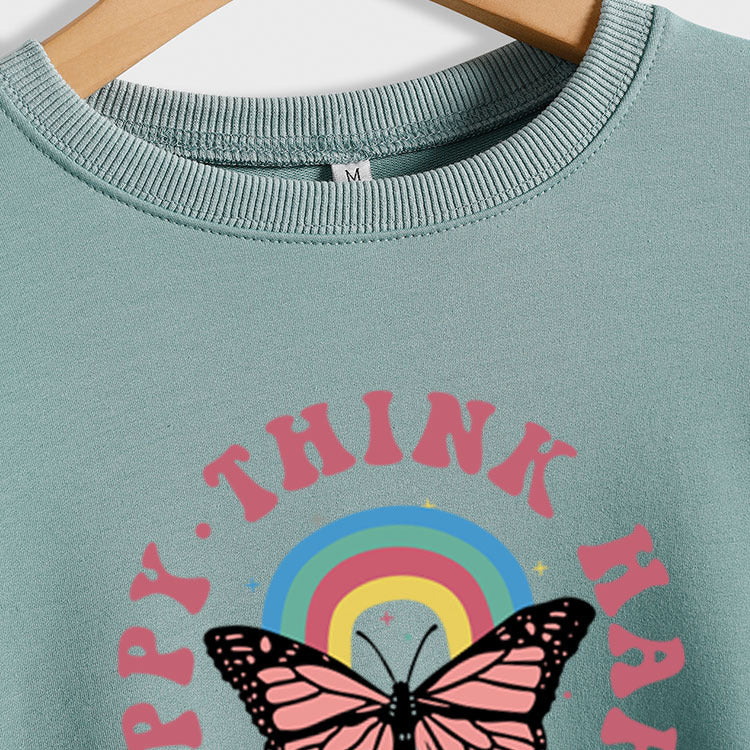 THINK HAPPY BE HAPPY SWEAT-SHIRT À MANCHES LONGUES IMPRIMÉ MONOGRAMME PAPILLON
