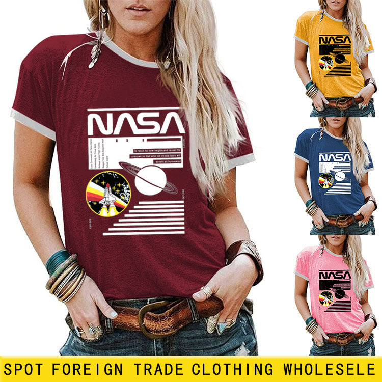 T-shirt ample à manches courtes imprimé NASA Alphabet Fashion pour femme