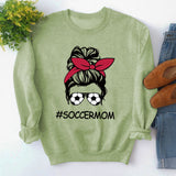 Round Neck Tops Long Sleeve Soccermom Print Loose Sweatshirt