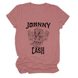 Johnny Cash Letter Short Sleeve Flower Boots Funny Women's T-Shirt