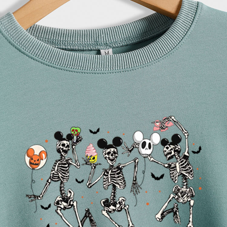 Sweat-shirt à manches longues et col rond pour femme, crâne, chauve-souris, Halloween