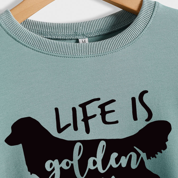 Life Is Golden Pull ample à manches longues et col rond avec lettres