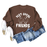 SWEAT-SHIRT À COL ROND IMPRIMÉ MONOGRAMME POUR FEMMES BEST GHOUL FRIENDS