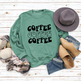 Round Neck Letter COFFEE Tops Women Long-sleeved Printed Loose Sweatshirt