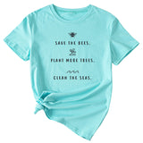 SAVE tHE BEES PLANt Letter Casual Round Neck Short Sleeve Women's t-ShirT-Shirt