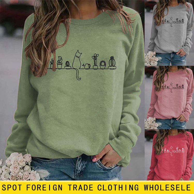 Sweat-shirt ample imprimé à manches longues et col rond