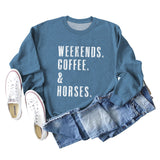 WEEKENDS COFFEE HORSES Letter Loose Long Sleeve Ladies Sweater