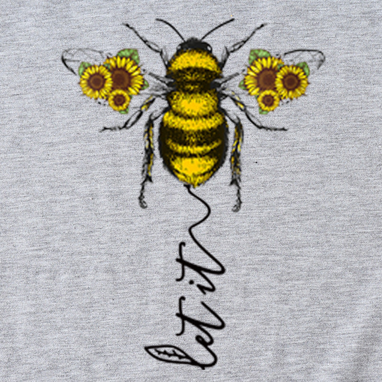 Vêtements à la mode pour femmes, motif Let It Bee, col rond, manches courtes, été