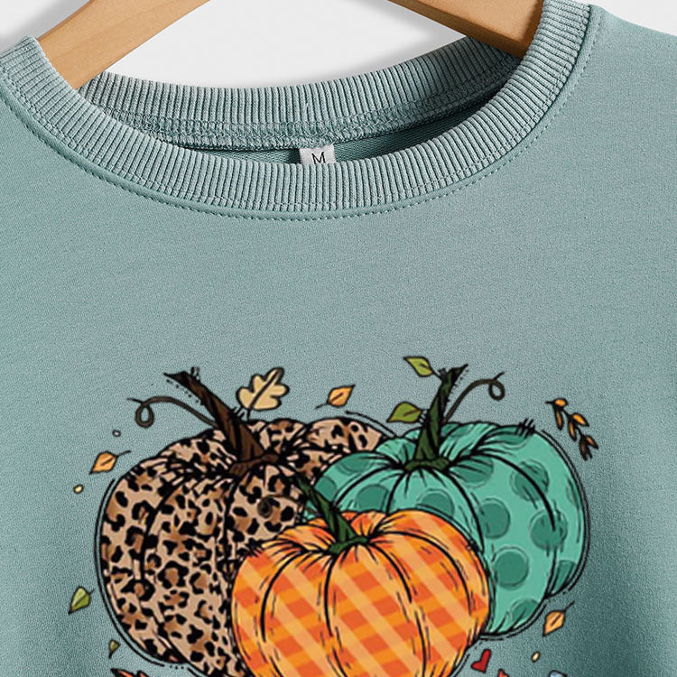 Sweat-shirt à manches longues et col rond pour femme, imprimé léopard et citrouille d'Halloween