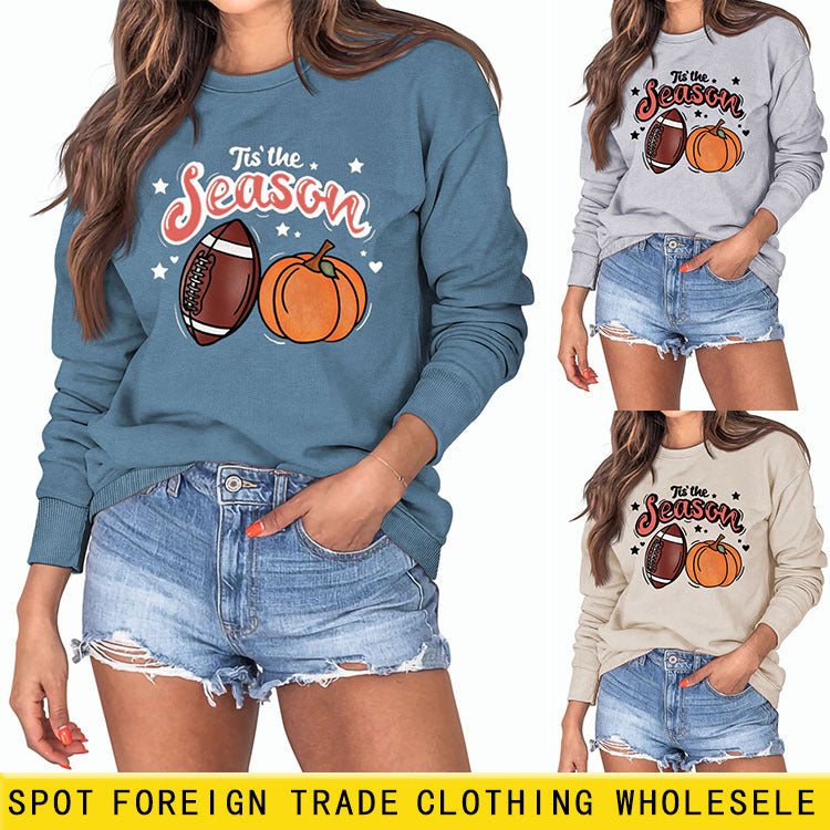 Tis' The Season – pull à manches longues et col rond pour femme, ample, avec lettres de citrouille, Halloween