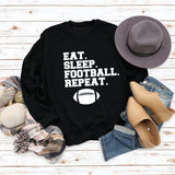 EAT SLEEP FOOTBALL REPEAT Women's Autumn and Winter Round Neck Long Sleeve Sweater