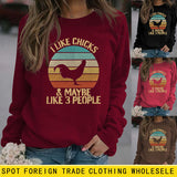 I LIKE CHICKS Alphabet Rooster Print Women's Long-sleeved Large Size Sweatshirt