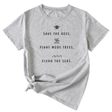 SAVE tHE BEES PLANt Letter Casual Round Neck Short Sleeve Women's t-ShirT-Shirt