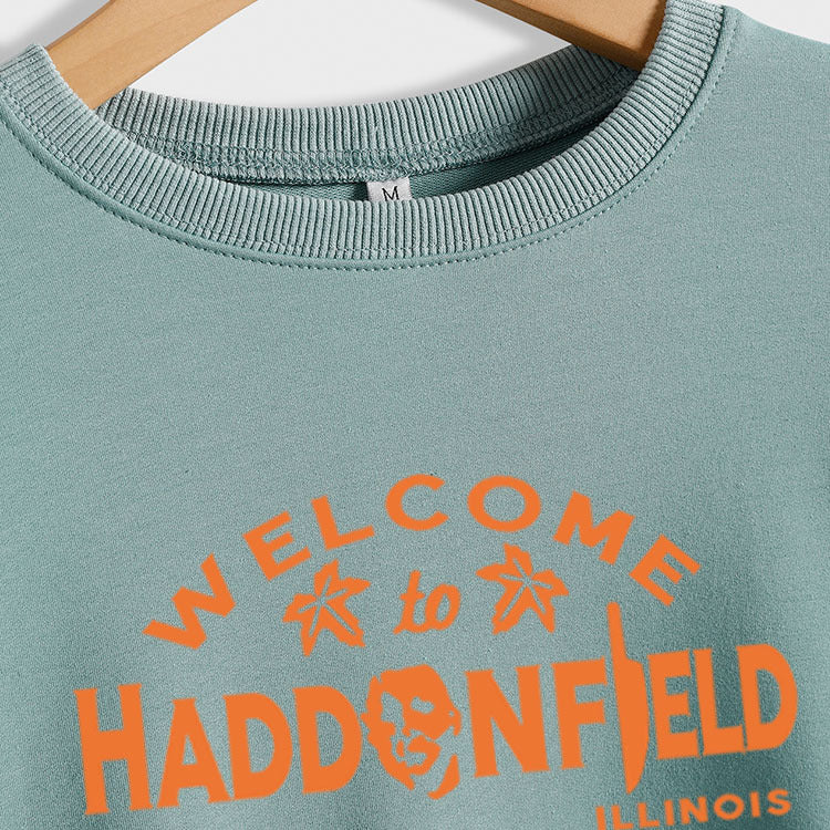 BIENVENUE HADDONFIELD Lettre Chemise à manches longues pour femme Pull à col rond