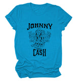 Johnny Cash Letter Short Sleeve Flower Boots Funny Women's T-Shirt