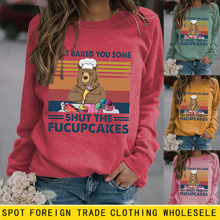 Sweat-shirt ample à col rond et manches longues, imprimé I JUST BAKED