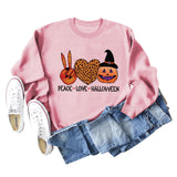 PEACE LOVE HALLOWEEN Leopard Love Letter Printing Ladies Long Sleeve Loose Casual Sweater