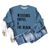 WEEKENDS COFFEE CREW NECK LETTERS FASHION LOOSE FALL WINTER LONG SLEEVE OVERSIZE SWEATSHIRT