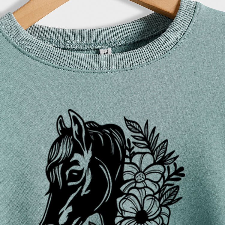 Pull à manches longues pour fille, col rond, imprimé plante et fleur, ample, automne et hiver