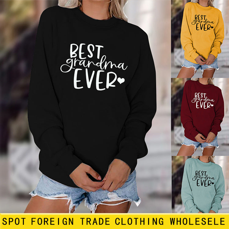 Pull à manches longues et col rond pour femme, pull ample avec lettres Best Grandma Ever, Simple et à la mode