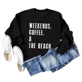 WEEKENDS COFFEE CREW NECK LETTERS FASHION LOOSE FALL WINTER LONG SLEEVE OVERSIZE SWEATSHIRT