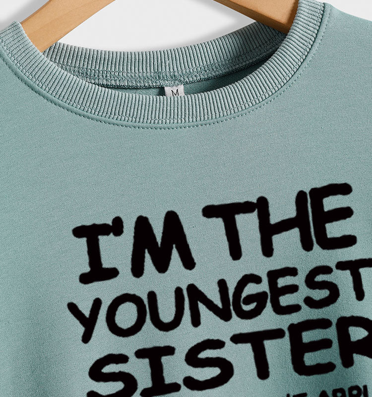 Pull ample à manches longues pour femmes, col rond, lettre, mode, imprimé, je suis le plus jeune