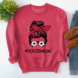 Round Neck Tops Long Sleeve Soccermom Print Loose Sweatshirt