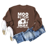 Moo Get Out The Letter Cattle Print Herbst- und Wintermode Langarmpullover