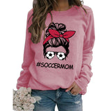 Round Neck Tops Long Sleeve Soccermom Print Loose Sweatshirt