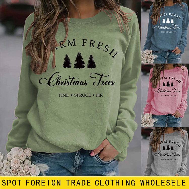 Hauts amples imprimés à col rond, pull simple à manches longues et col rond