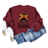 Shit Show Super Bow Letter Pumpkin Print Sweater Long Sleeve