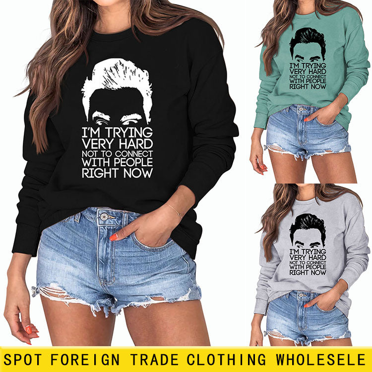 J'ESSAYE TRÈS DUR Lettres Col Rond Imprimé Manches Longues Pull Grande Taille