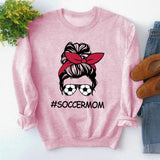 Round Neck Tops Long Sleeve Soccermom Print Loose Sweatshirt