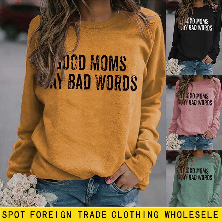 GOOD MOMS SAY Pull Col Rond Hauts Manches Longues Sweat-Shirt Imprimé Ample
