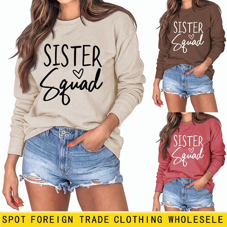 Sister Squad Love Bottom, Loose Crewneck, Manches longues, Sweat-shirt femme grande taille