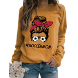 Round Neck Tops Long Sleeve Soccermom Print Loose Sweatshirt