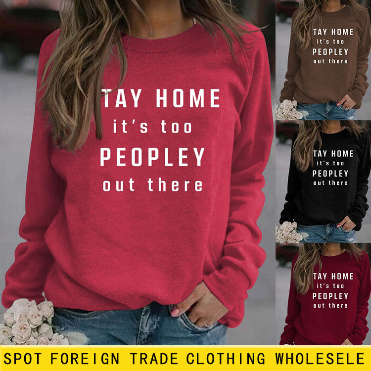 RESTEZ À LA MAISON C'EST TROP Mode Vêtements pour femmes Pull à manches longues de grande taille