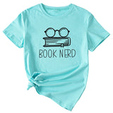 BOOK NERD GLASSES PATTERN FASHION WOMEN'S CASUAL CREWNECK SHORT SLEEVE T-SHIRT