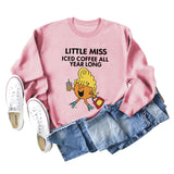 LITTLE MISS ICED COFFEE Herbstlicher Pullover mit grenzüberschreitendem Aufdruck und rundem Kragen