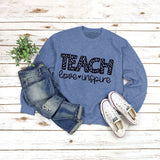 Rundhals-Shirt mit Buchstaben und langen Ärmeln, lockerer Pullover mit TEACH Love-Aufdruck