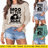 Moo Get Out The Letter Cattle Print Herbst- und Wintermode Langarmpullover